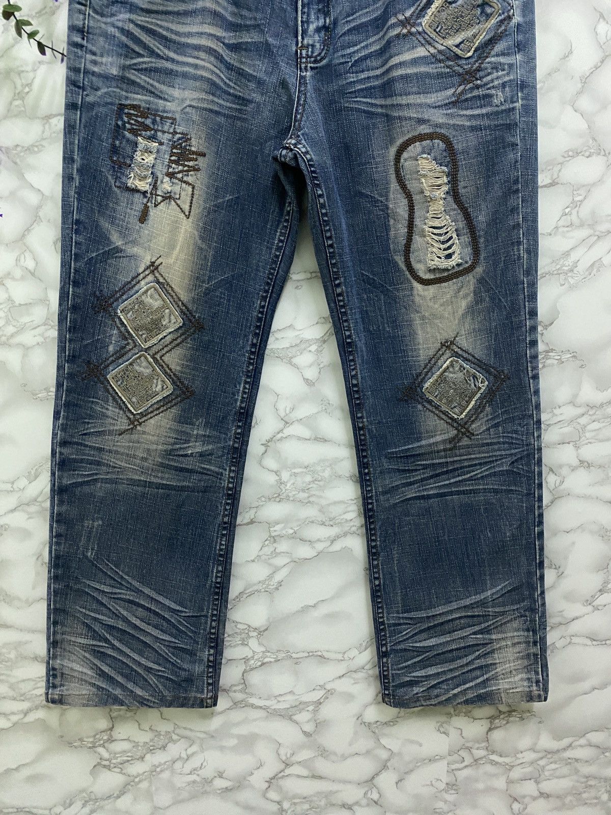 Designer - Vintage ZHAO DAO Patches Distressed Denim Jean - 6