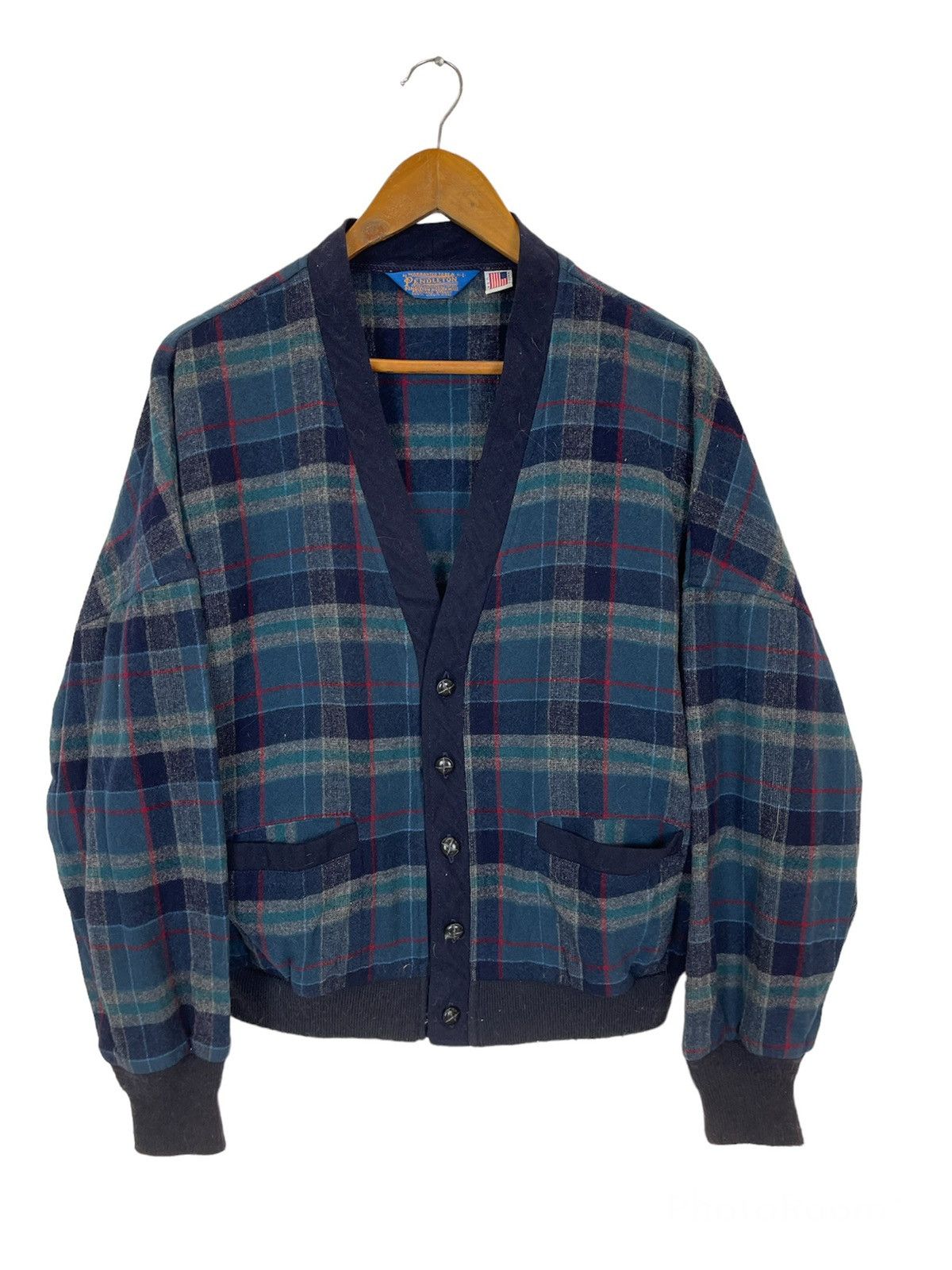 VINTAGE PENDLETON USA CHECK CARDIGAN MENS - 1