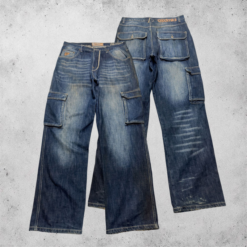 Akademiks 2000s Y2K Distressed Baggy Cargo Jeans - 1
