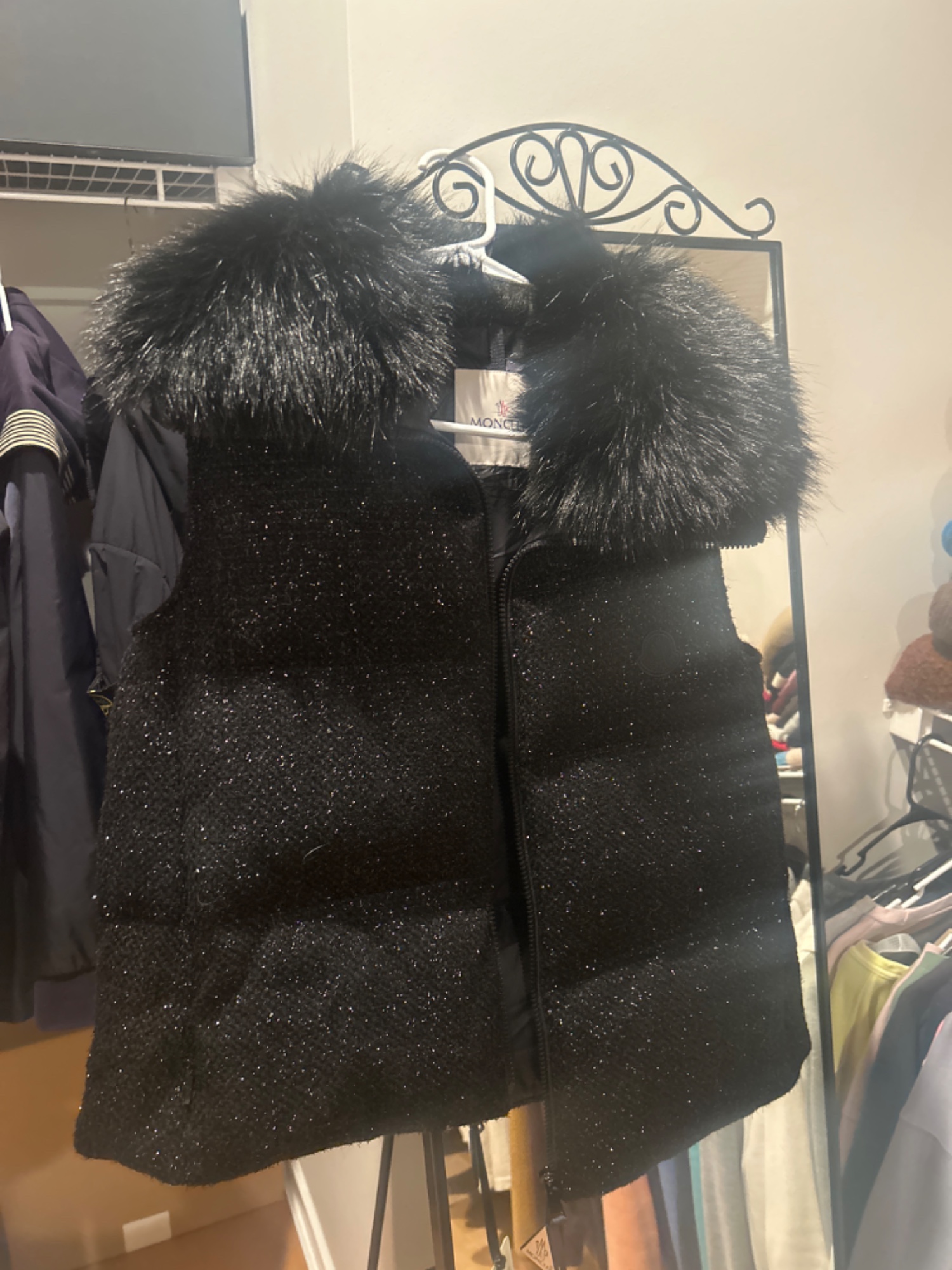 Moncler Faux Fur Padded Gilet Vest Black Size 1 - 1