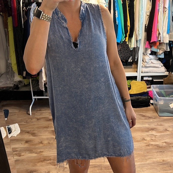 Vintage Havana Blue Raw Hem Soft Denim Look Dress - 6