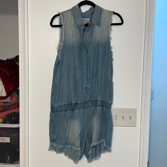 Vintage Havana Distressed Chambray Sleeveless Boho Western Romper - 4