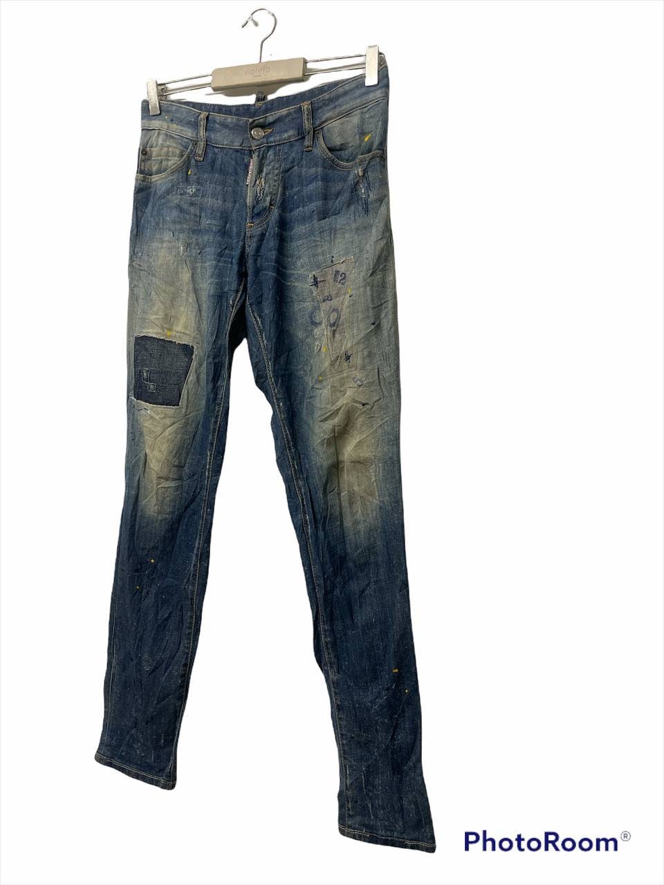 DSQUARED2 Distressed Denim Patchwork Painted Pants - 4
