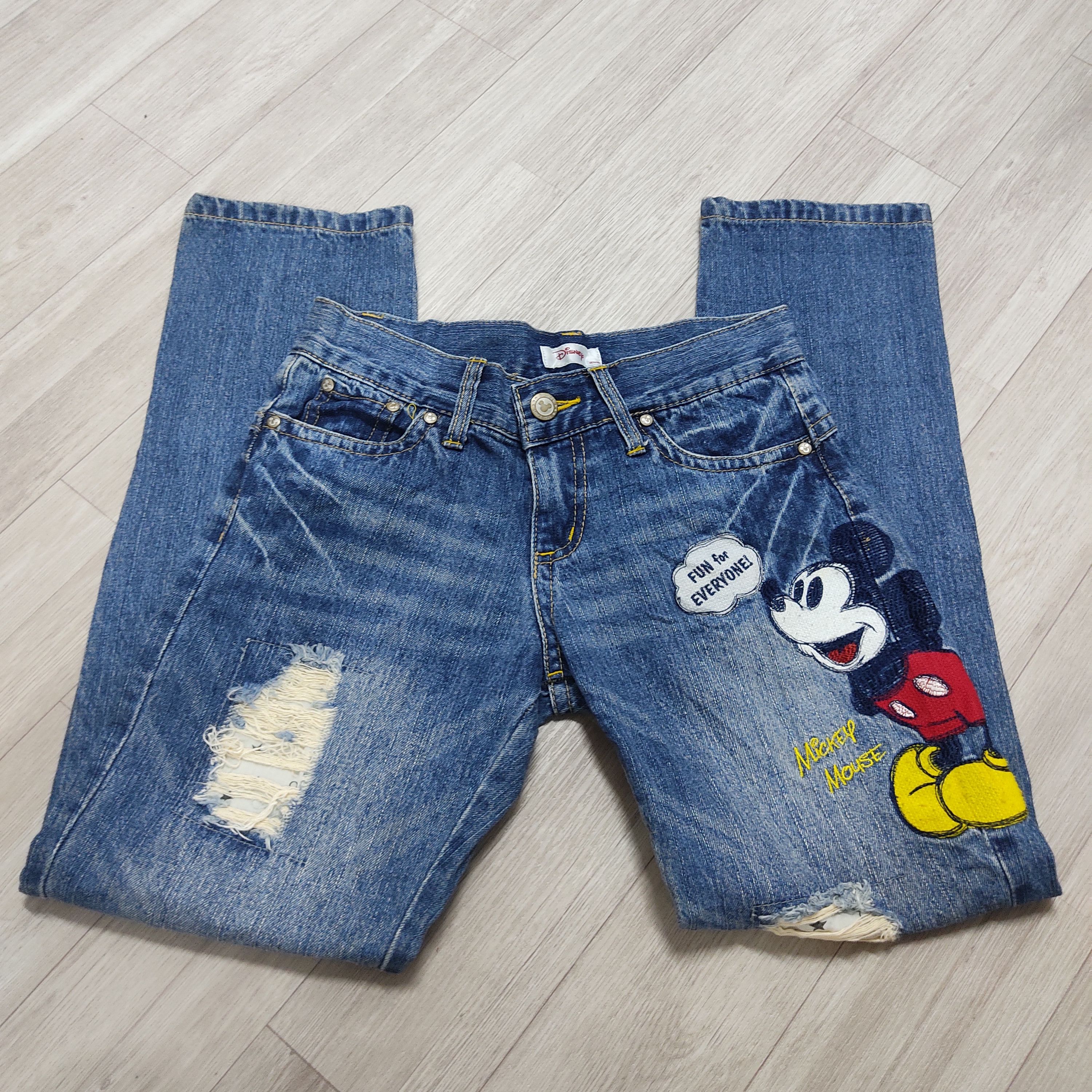 Disney MICKEY MOUSE Embroidered Distressed Denim Pants - 8