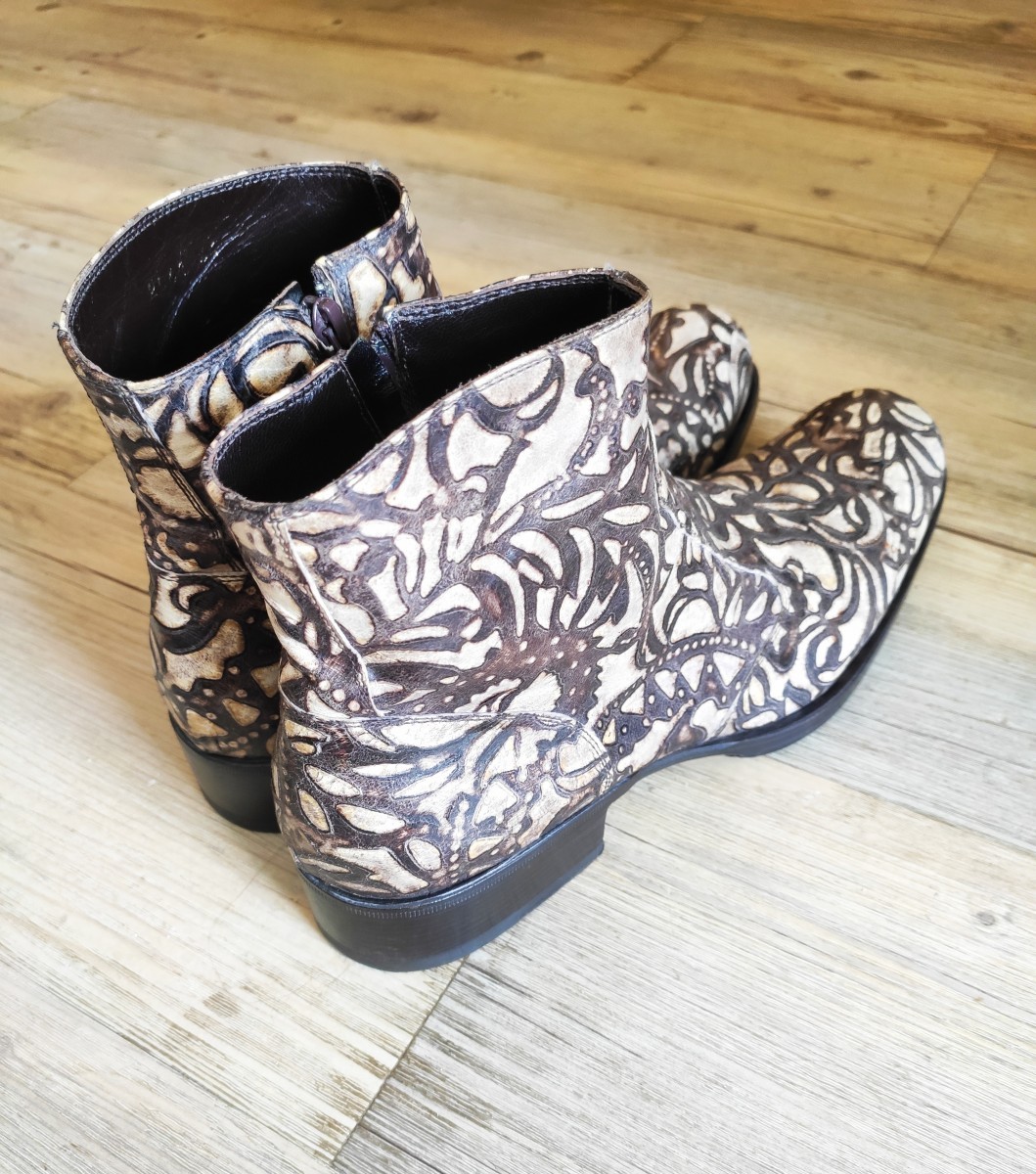 Gianni Barbato - Woodburning leather boots.Like Saint Laurent or Celine - 6