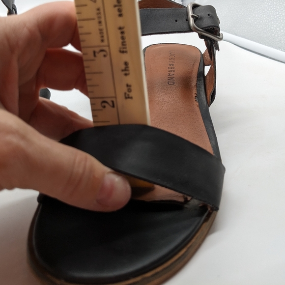Lucky Brand Toni Block Heel Black Leather Ankle Strap Sandal 8M Euro 38 - 11
