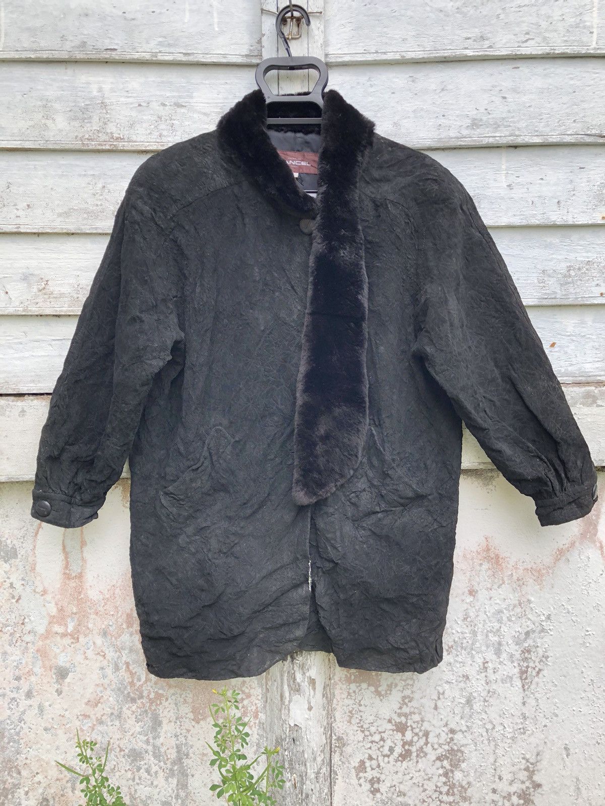 VINTAGE LANCEL STRUCTURE LEATHER COAT FUR NECK - 1