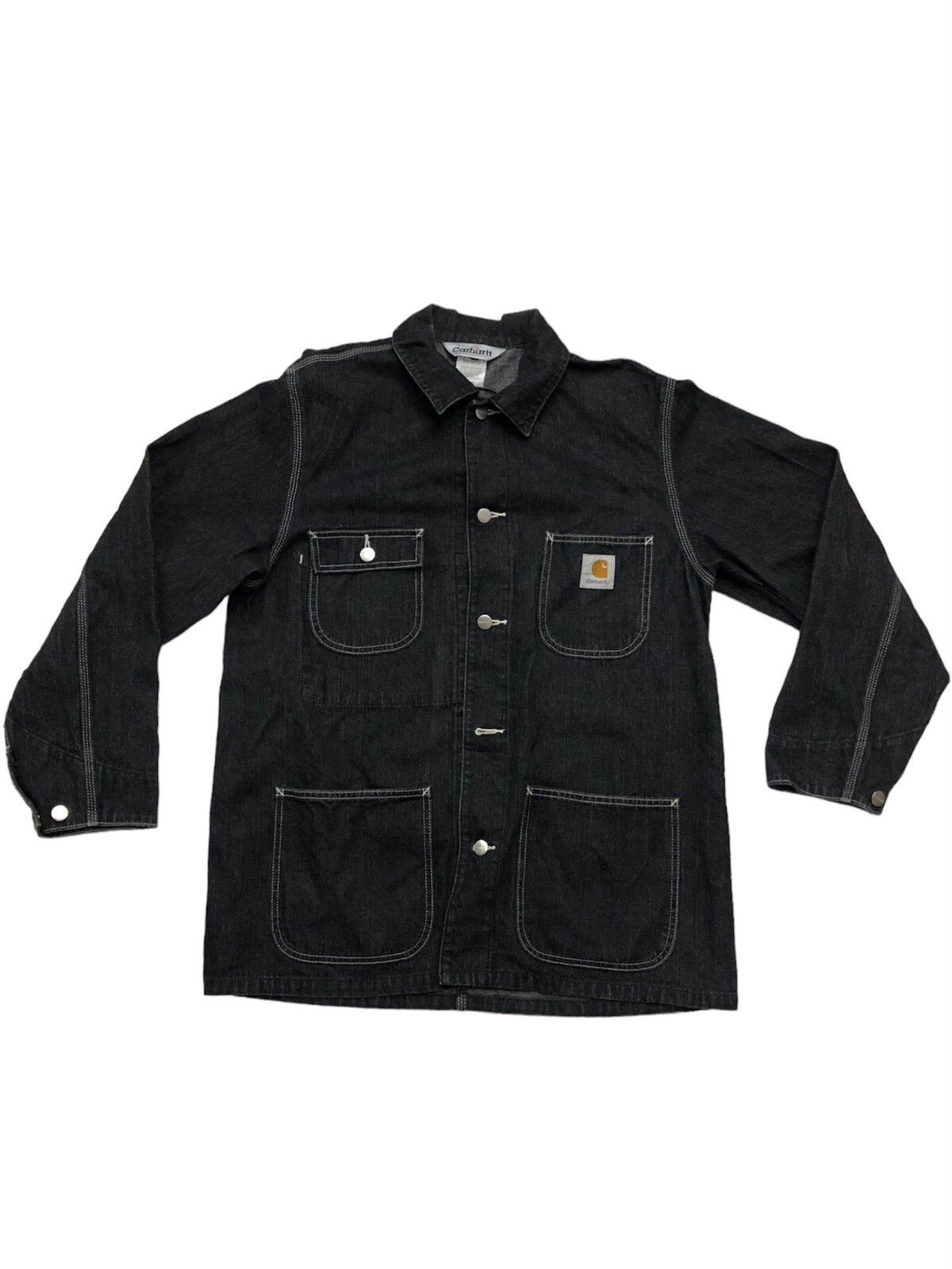 Black Denim Chore Multipocket Workwear Jacket - 1