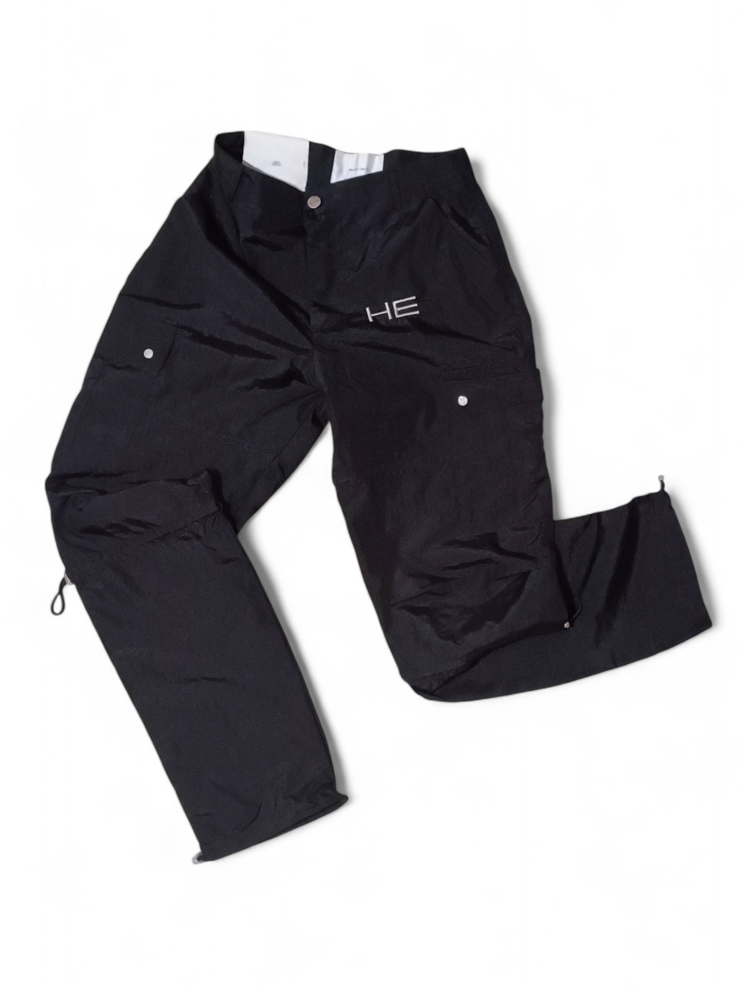 AW18 ‘Intended Consequences’ Black Drawstring Tech Nylon Cargo Trousers - 13
