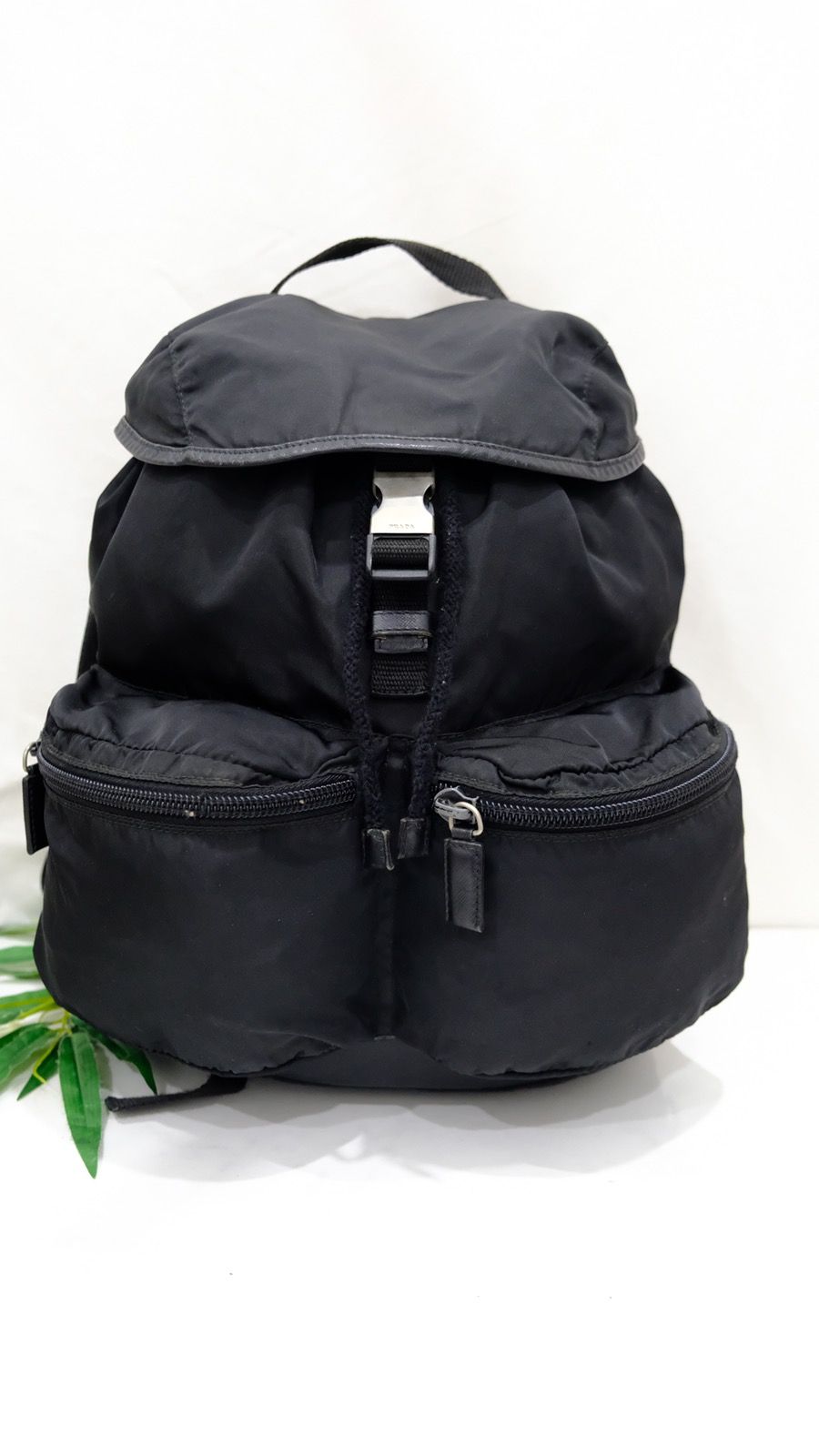 Authentic prada backpack Black Nylon Double pocket - 2