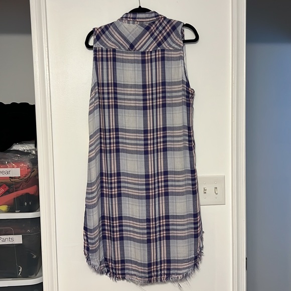 Vintage Havana Pink & Blue Sleeveless Raw Hem Soft Plaid Sleeveless Dress Tunic - 8