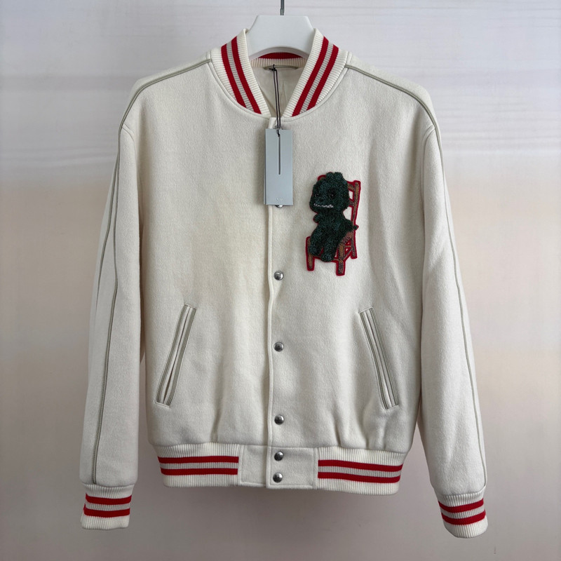 Dior Dinosaur and Letter-Embroidered Logo Baseball Jacket - 1