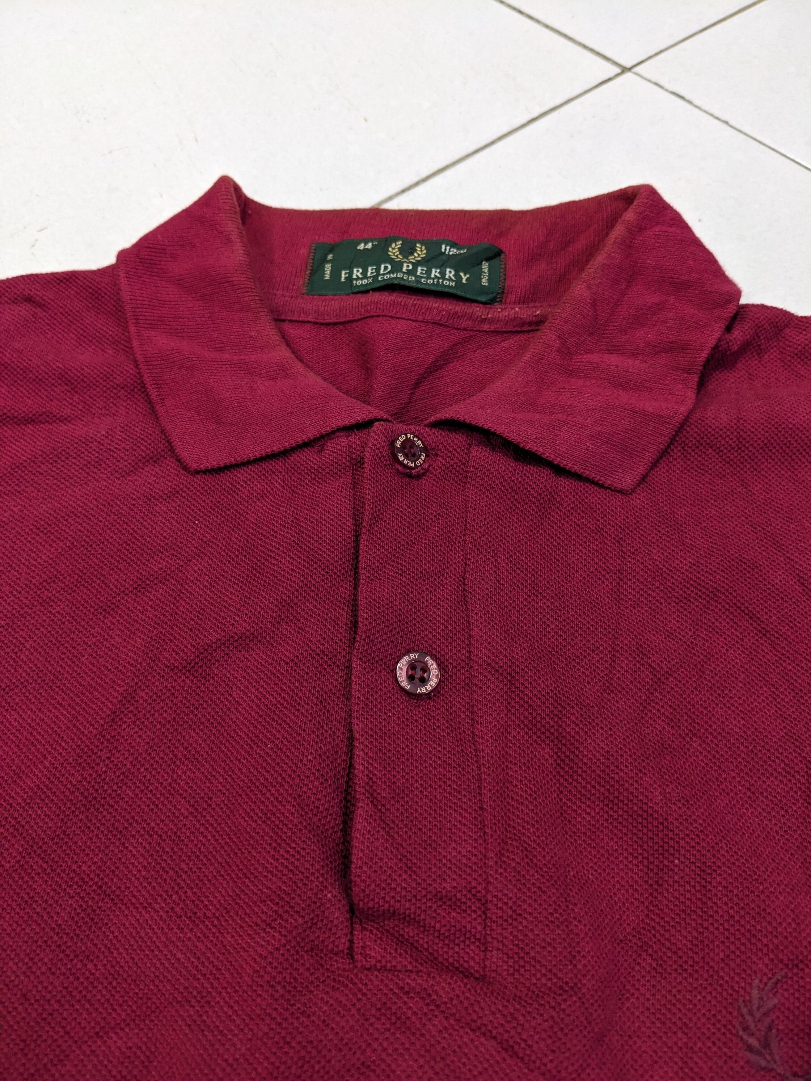 Vintage Fred Perry England Maroon Mens Polo Shirt - 2