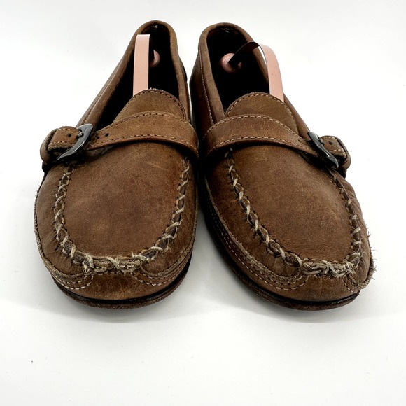 Vintage Ralph Lauren Country Buckle Loafers Slip On Round Toe Heel Suede Brown 9 - 4