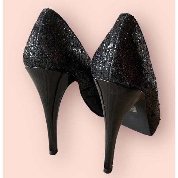 Michael Michael Kors Womans Glitter Sparkly Peeptoe Black Pumps Heels Size 7.5 - 8