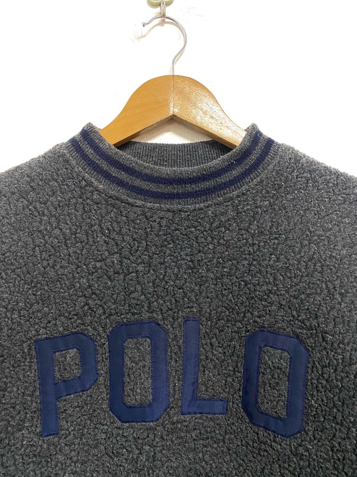 Vintage Polo Ralph Lauren Gray Fleece Spellout Sweatshirt - 3
