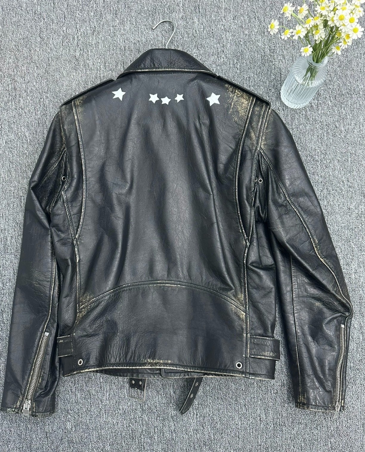 Saint Laurent slp L17 distressed star leather jacket - 2