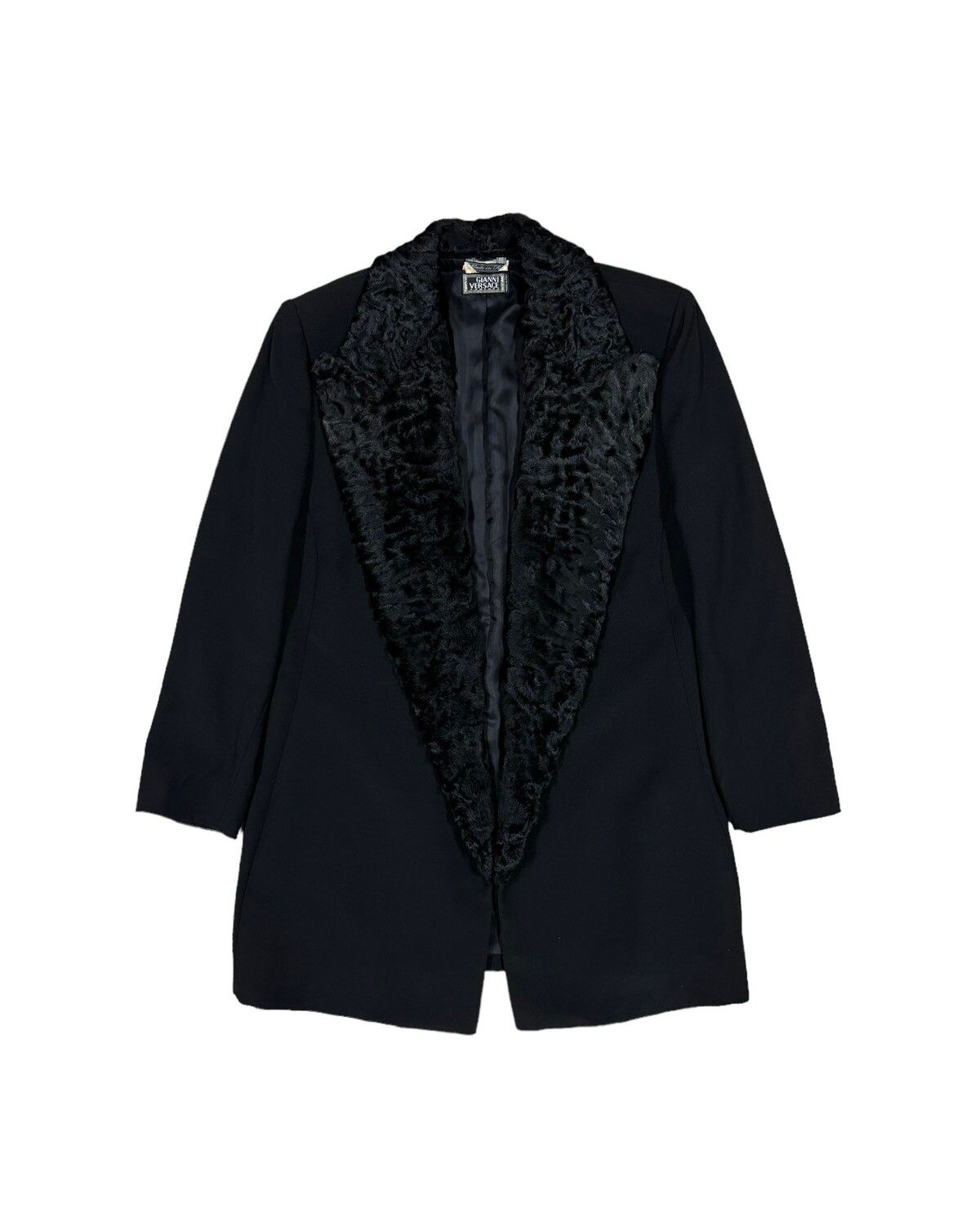 Vtg🔥Authentic Gianni Versace Faux Fur Trim Button Less Coat - 1