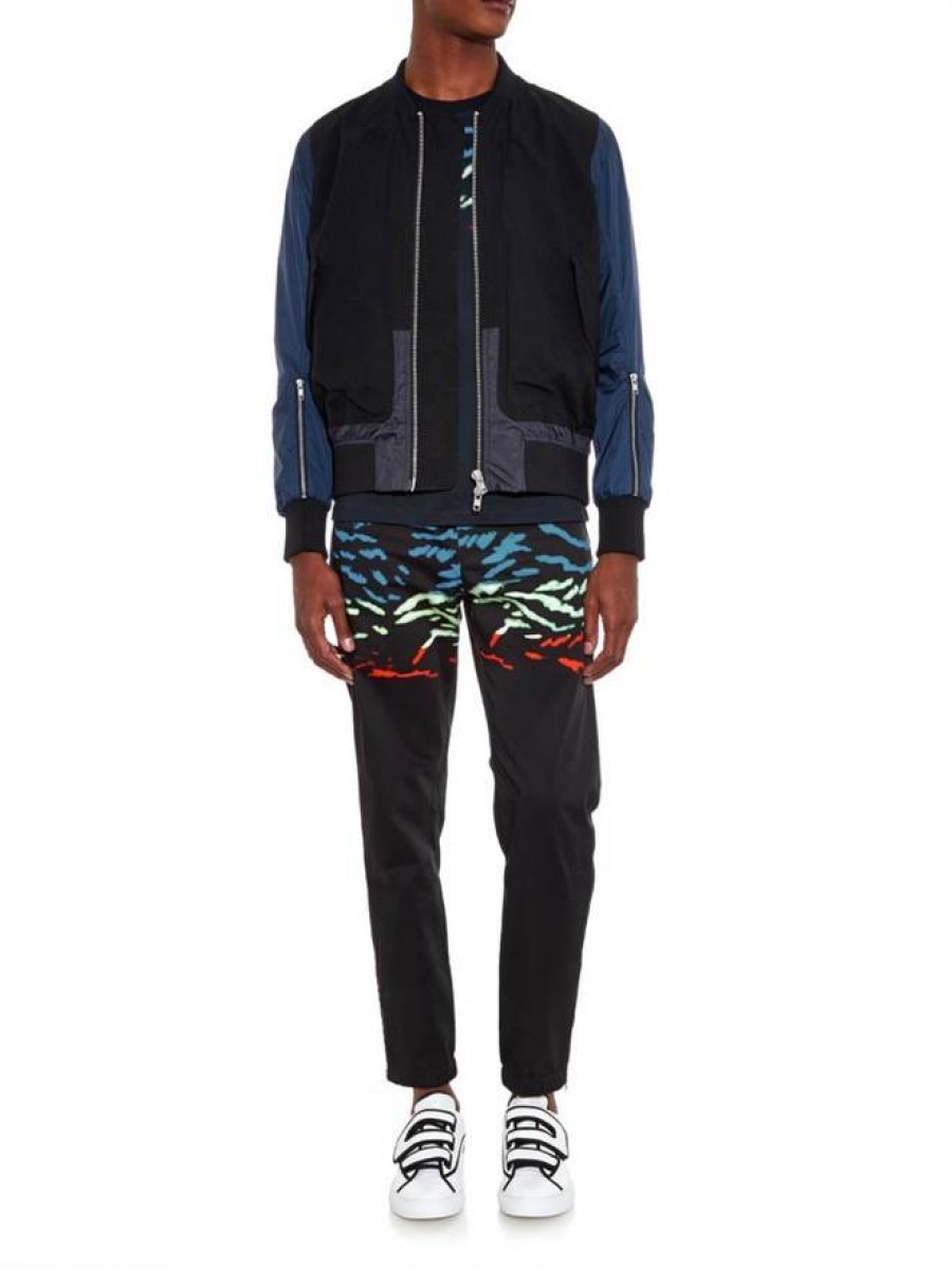Tim Coppens - RARE Panelled Blue Sleeve Black Bomber Jacket - 4