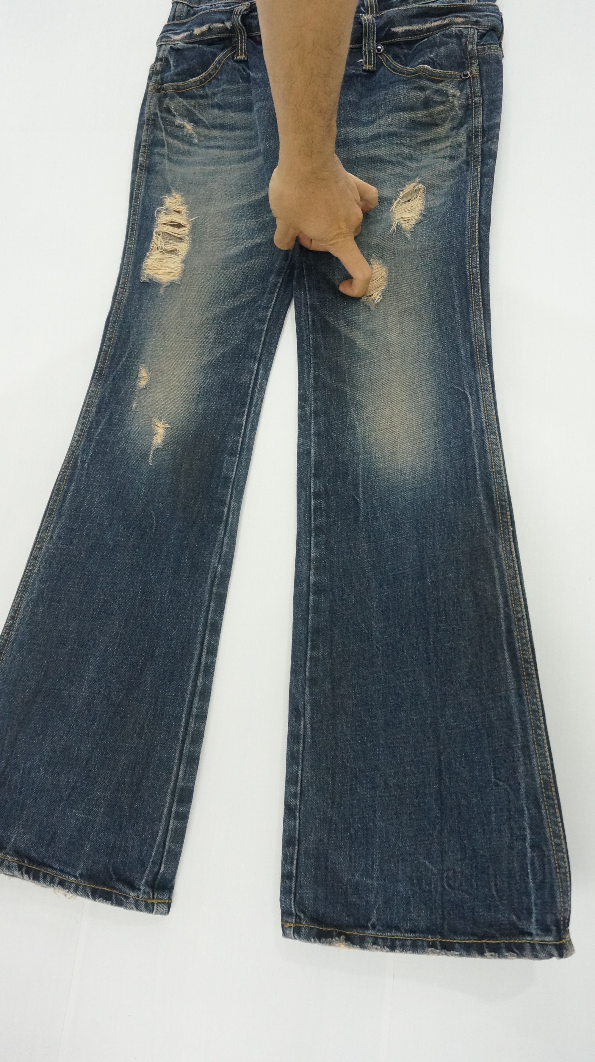 Archival Clothing - FUGA Vintage Distressed Double Waist Lowrise Flared Jeans - 7