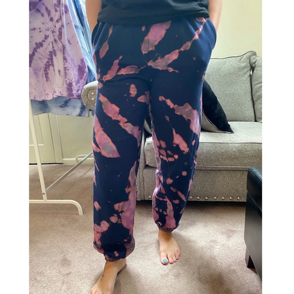 Hanes - Navy + Pink/Purple Custom Reverse Bleach Tie Dye Sweatpants - 3