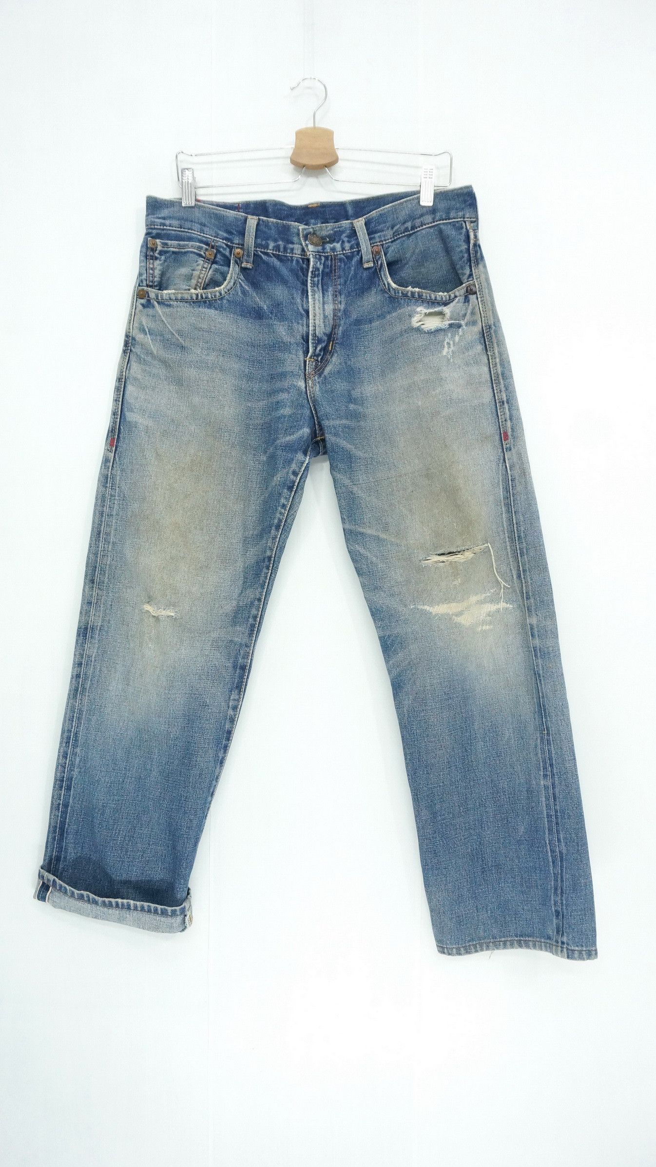 🔥 Vtg EDWIN 13oz Grand Blue Selvedge Worn Out Aging Denim - 1