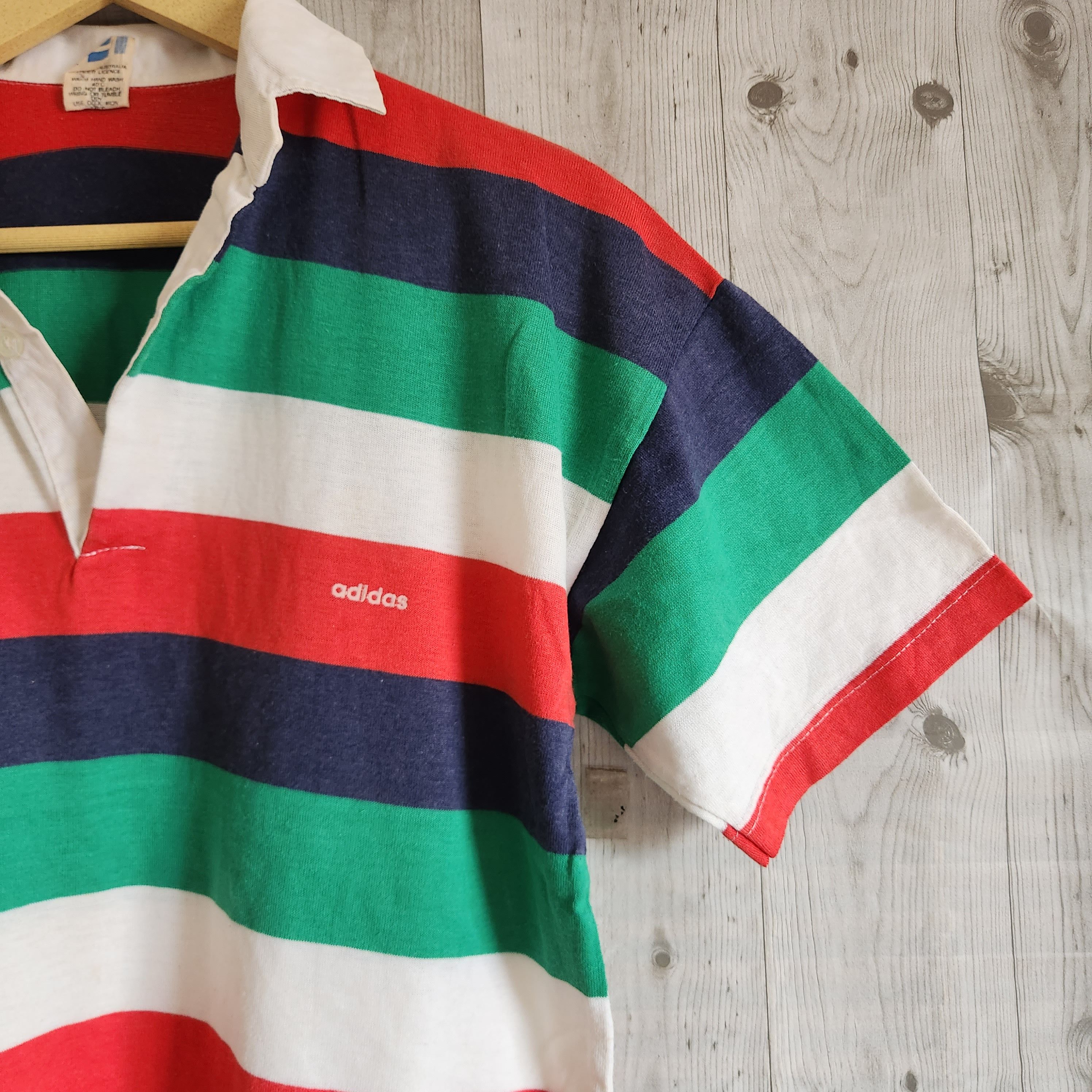 Vintage 1980s Adidas Trefoil Polo Shirt Polyester Cotton - 4