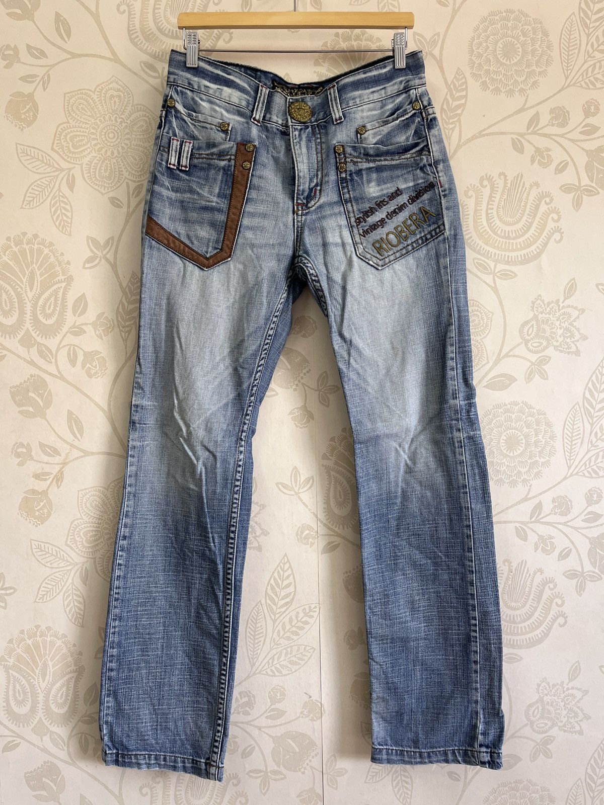 Riobera Vintage Japan Blue Denim Jeans Big Buttons Zipped - 23