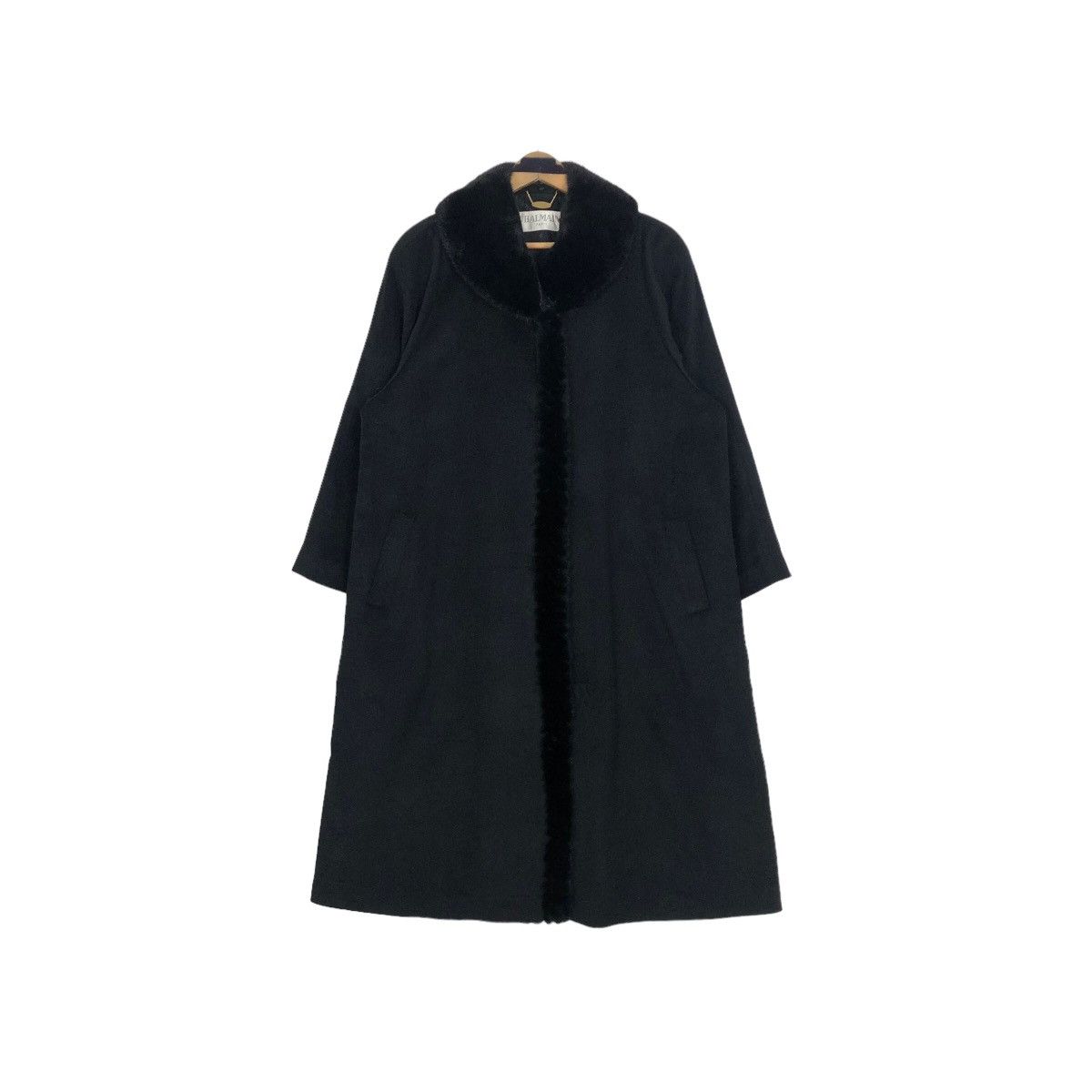 Balmain Paris Faux Fur Pure Cashmere Long Coat - 3