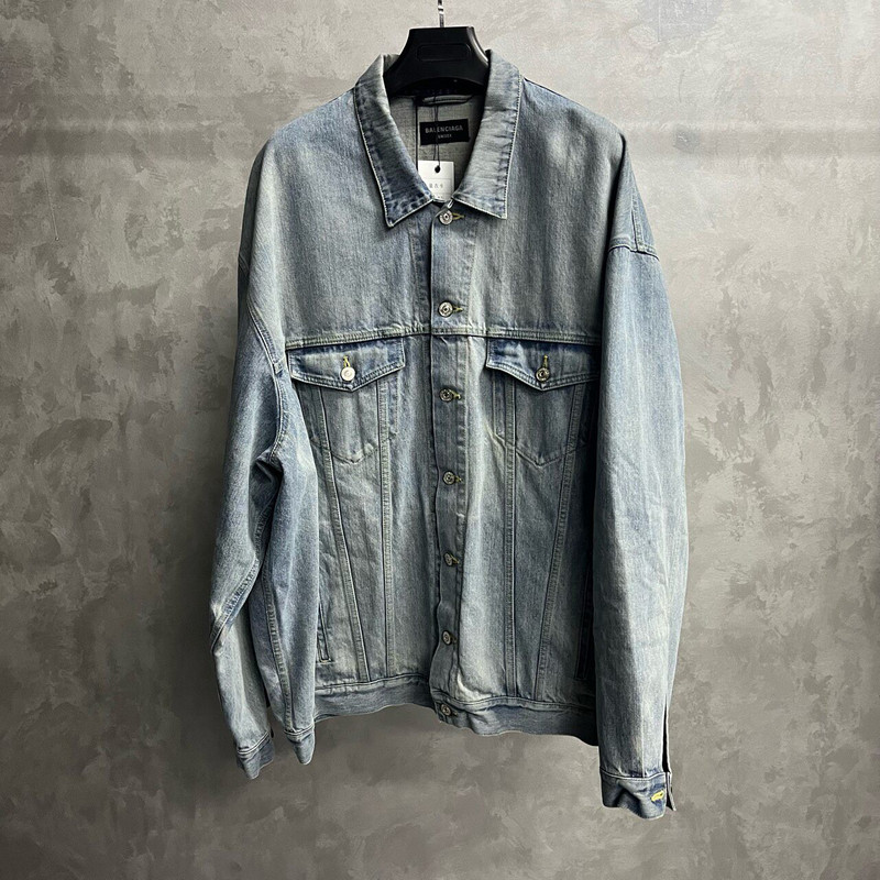 Balenciaga Blue Single-Breasted Denim Jacket with Rear 3M Reflective Logo Print - 1
