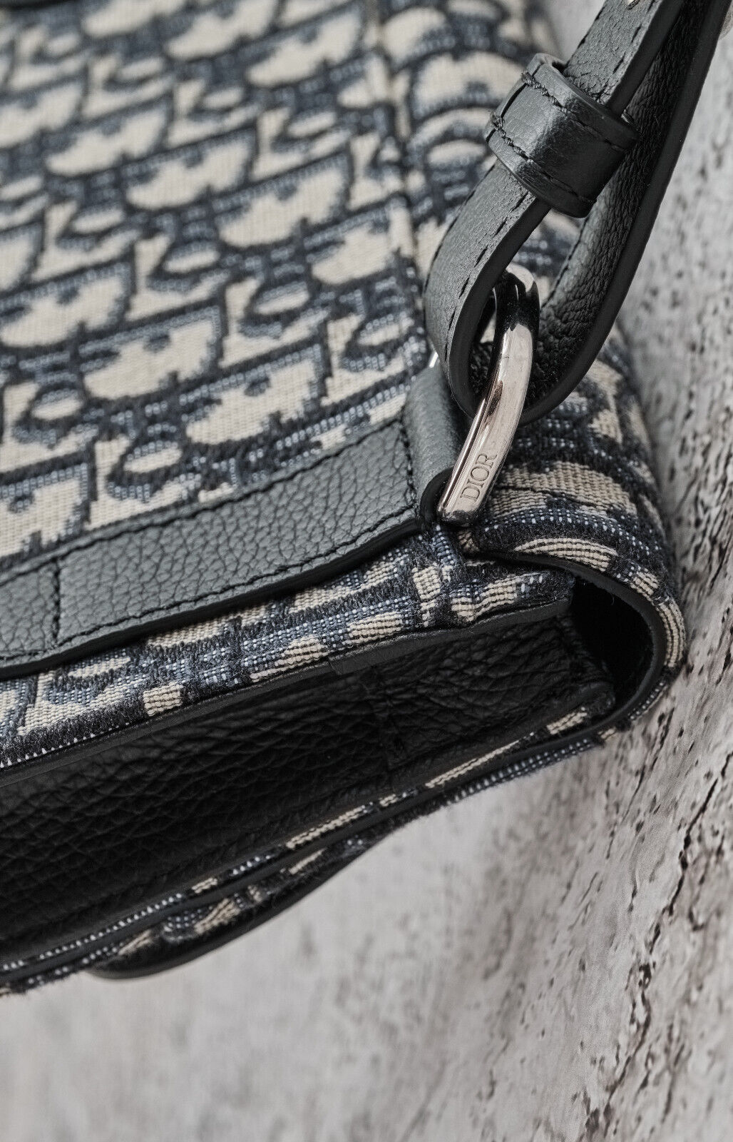 DIOR OBLIQUE CANVAS & LEATHER SADDLE POUCH CROSSBODY BAG - 14