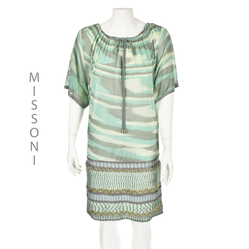 Aqua Knit Shift Dress Trimmed with 2340 Pastel Crystals - 1