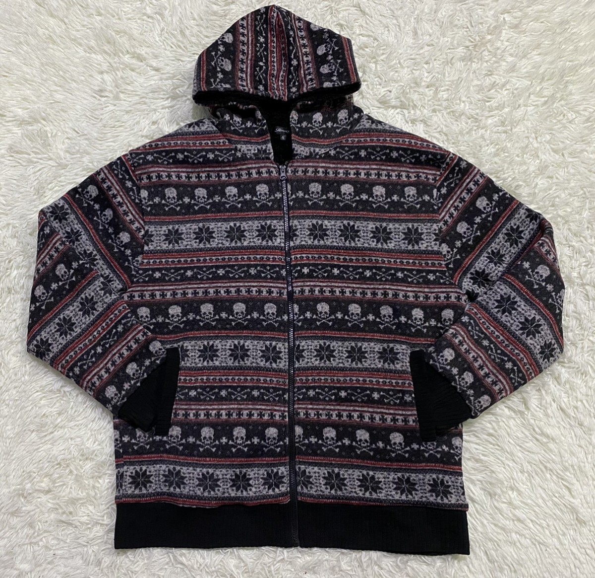 Japanese Brand - Fullprint Skulls Fleece Lined Zipper Hoodie Knitwear Jacket - 4