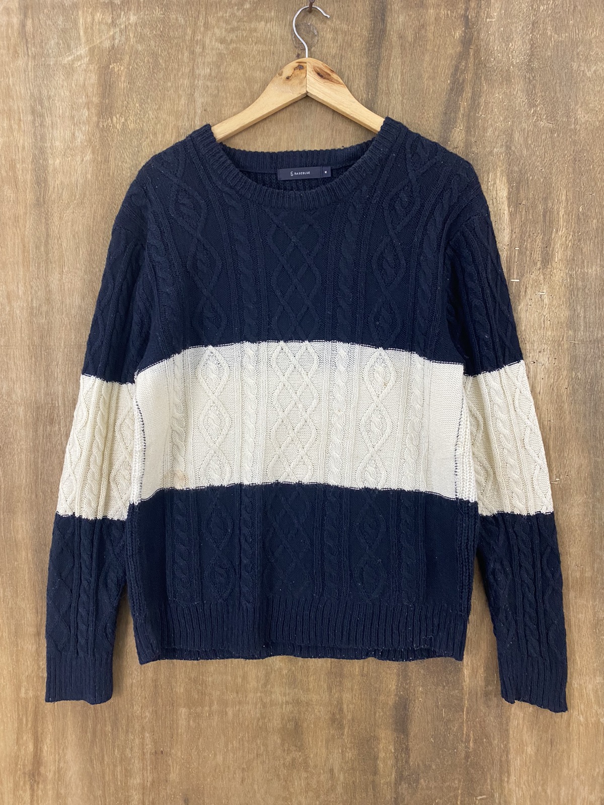 Japanese Brand - Rage Blue Stripe Crocheted Knit Sweaters #1371 - 1