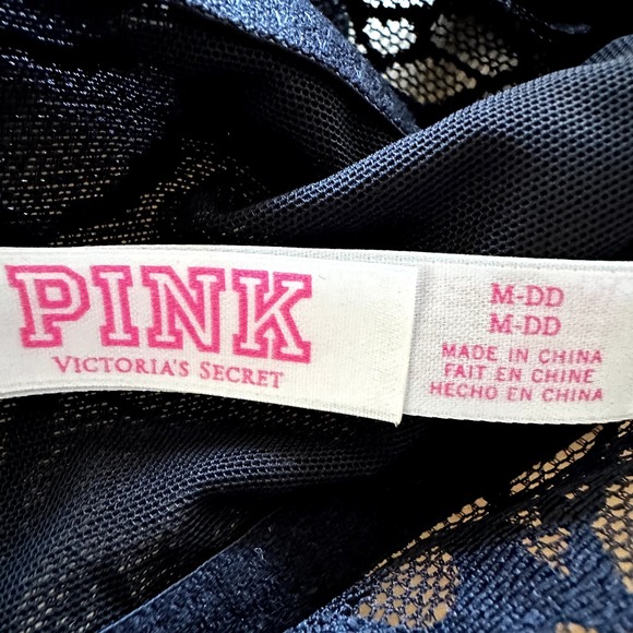 Pink Victoria's Secret High Neck Bralette Lace Stretch Padded Chic Black M DD - 3