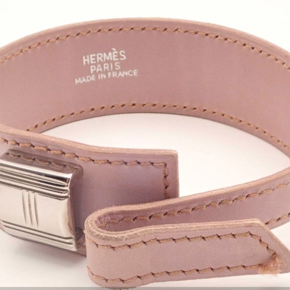 HERMES Artemis Calf Leather Pink palladium buckle bracelet with Hermes Gift Box - 2