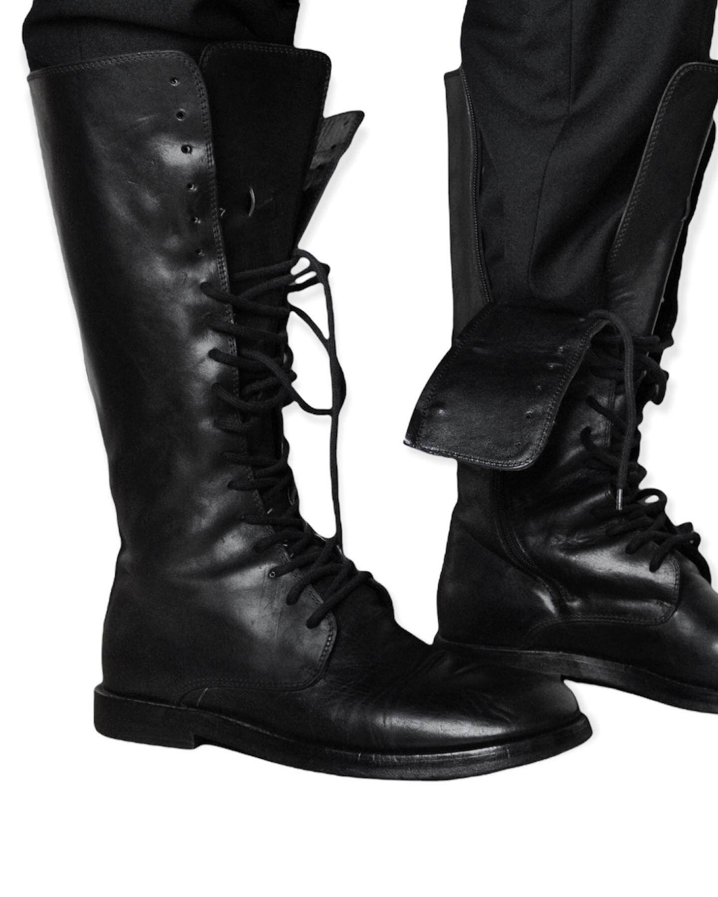 calfskin leather lace up knee-high boots in black - 4