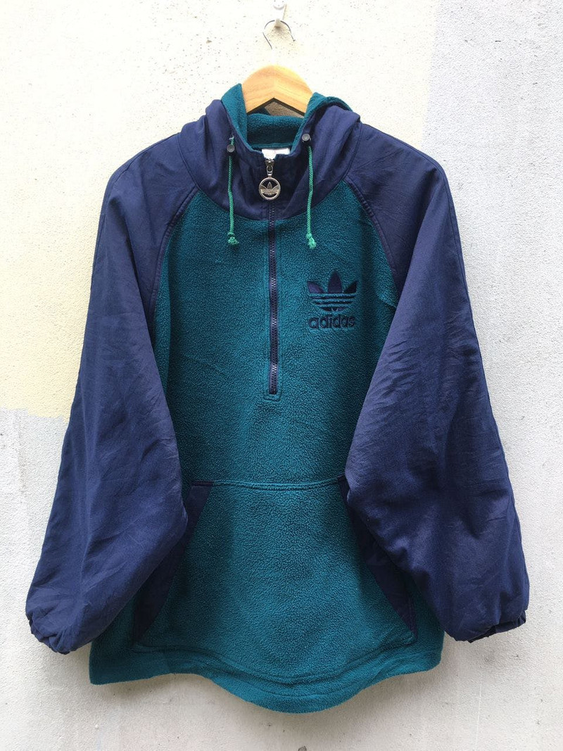 Adidas Big logo Hoodie Fleece Nylon halfzipped nice Jackets - 1