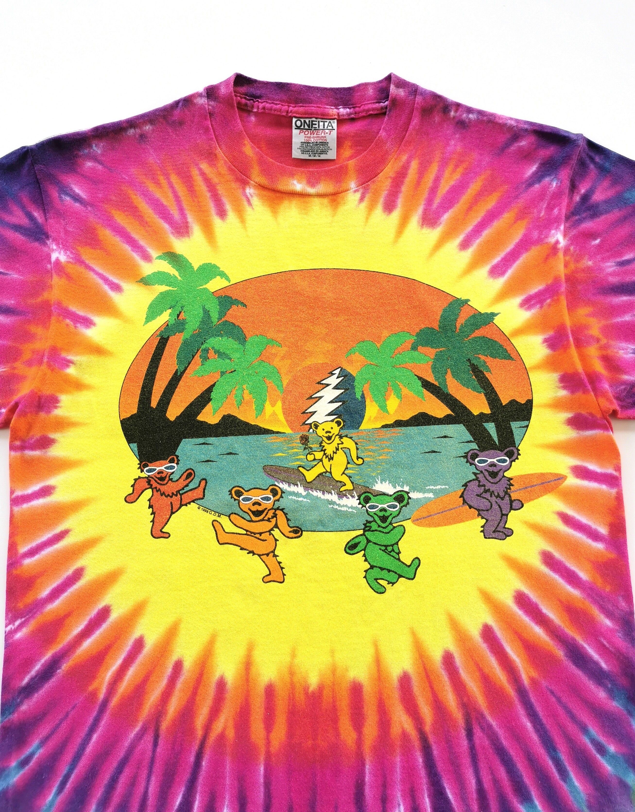 1998 Vintage Grateful Dead Bear Surf Sunset Tie Dye Tees - 7