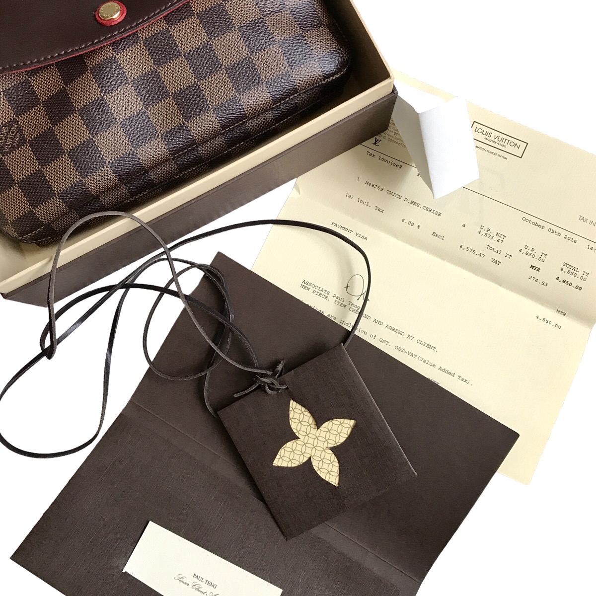 Louis Vuitton Damier Ebene Twice Cerise Pochette Sling Bag - 5