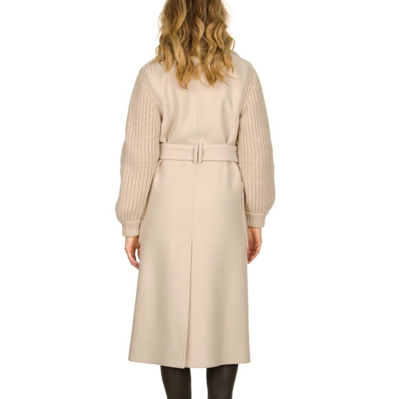 ba&sh Calas Cable Knit Sleeve Long Wool Coat in Creme - 3