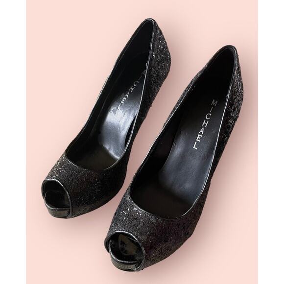 Michael Michael Kors Womans Glitter Sparkly Peeptoe Black Pumps Heels Size 7.5 - 3