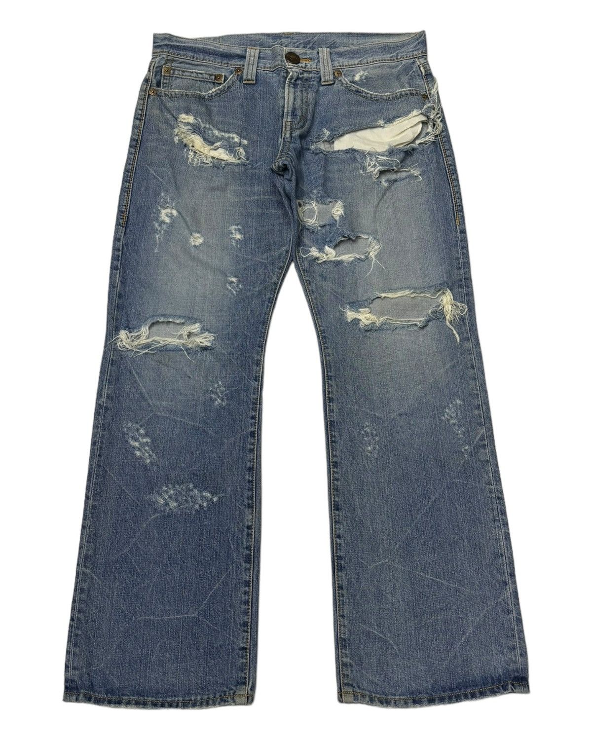 Archival Clothing - VINTAGE CO&LU THRASHED DISTRESS RIPS BAGGY FLARE JEANS - 1