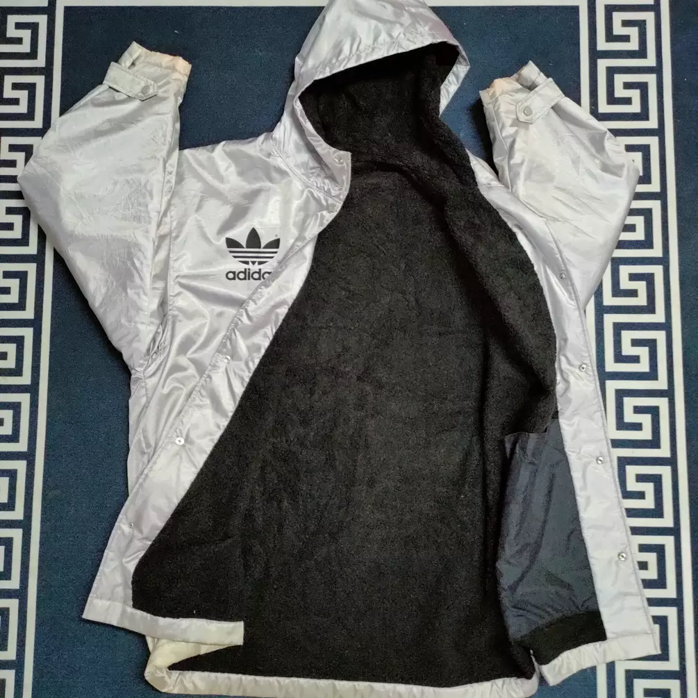 Vintage Adidas Silver Parkas Jacket Big Logo Fleece Inside - 13