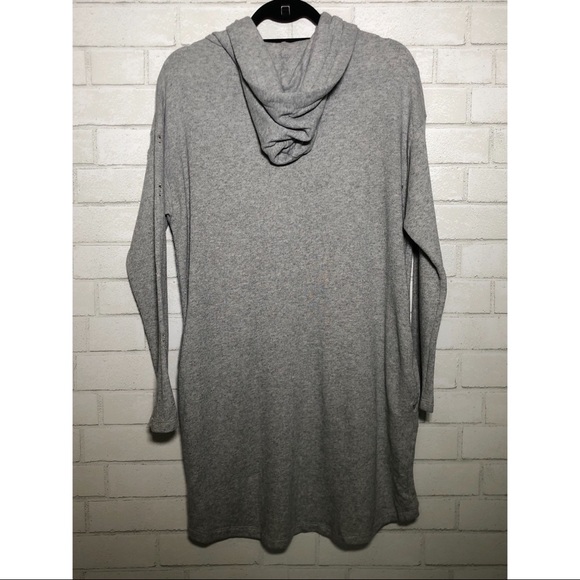 Better Be - Grey Distressed Hooded Sweatshirt Mini Dress/Tunic - 2