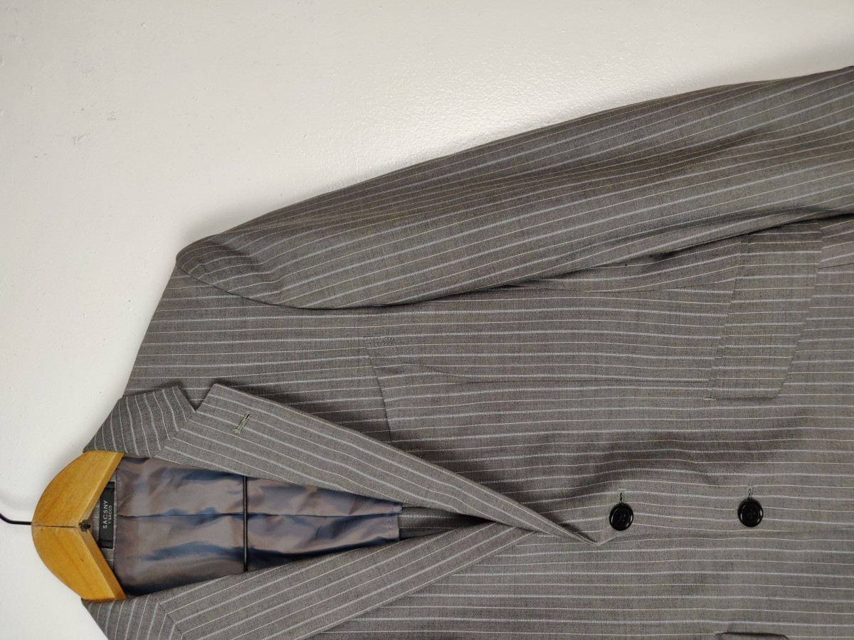 Y'saccs Sacsny Grey Stripe Blazer Coat Suit Jacket - 5