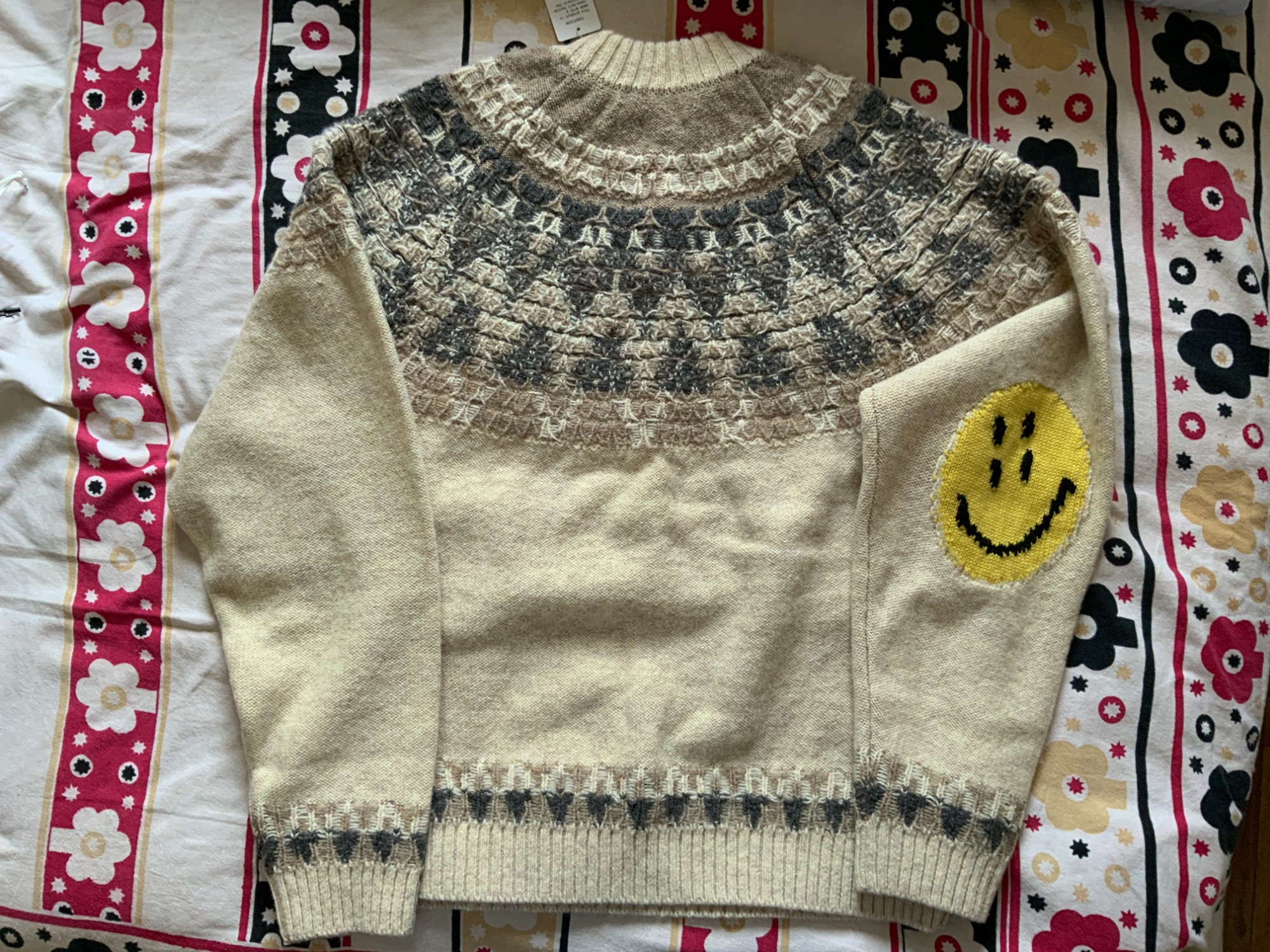 KAPITAL 5G Wool Nordic Smiley Knit Raglan Crewneck Sweater - 2