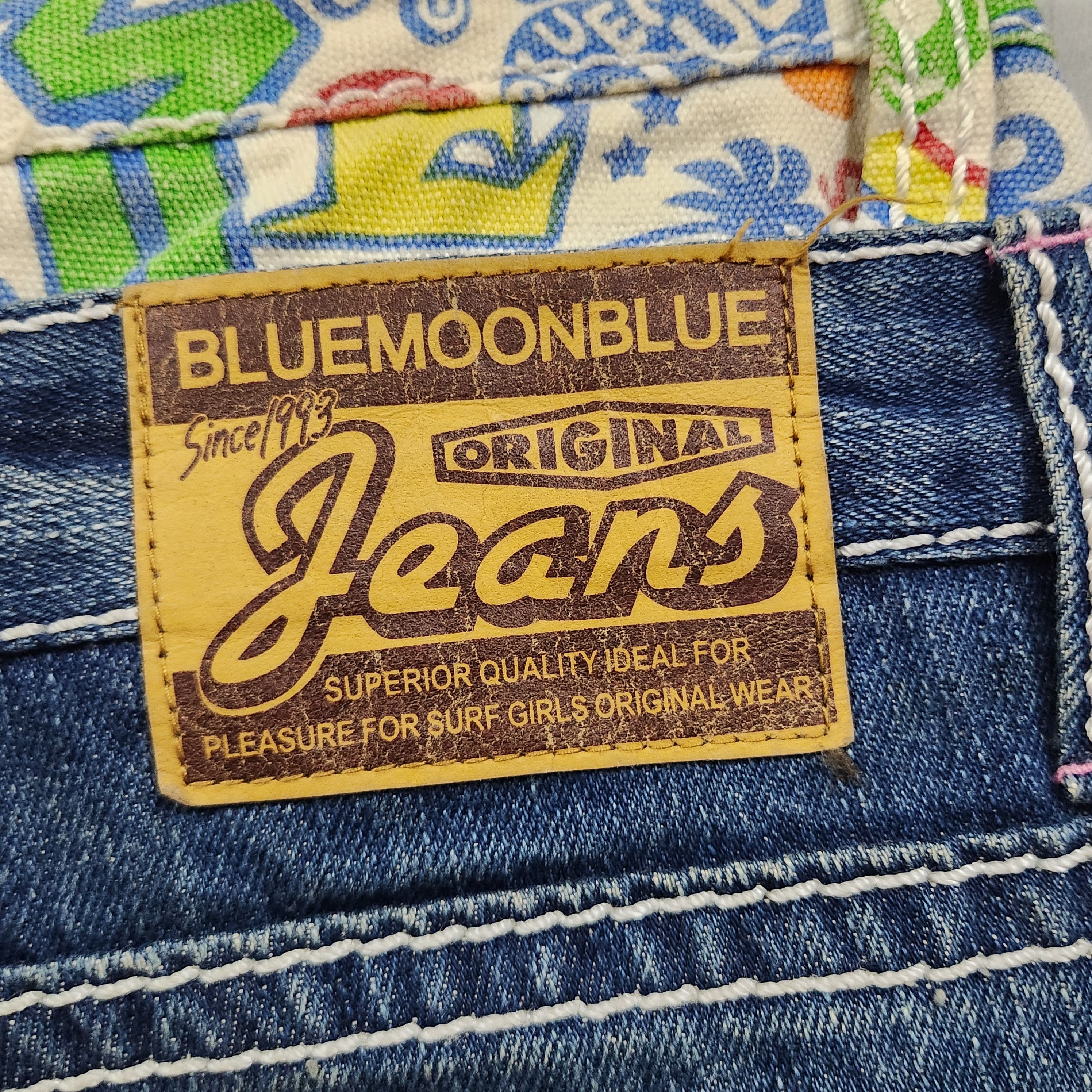 Japanese Brand - Double Waist Colorfull Printed Blue Moon Blue Denim Jeans - 15