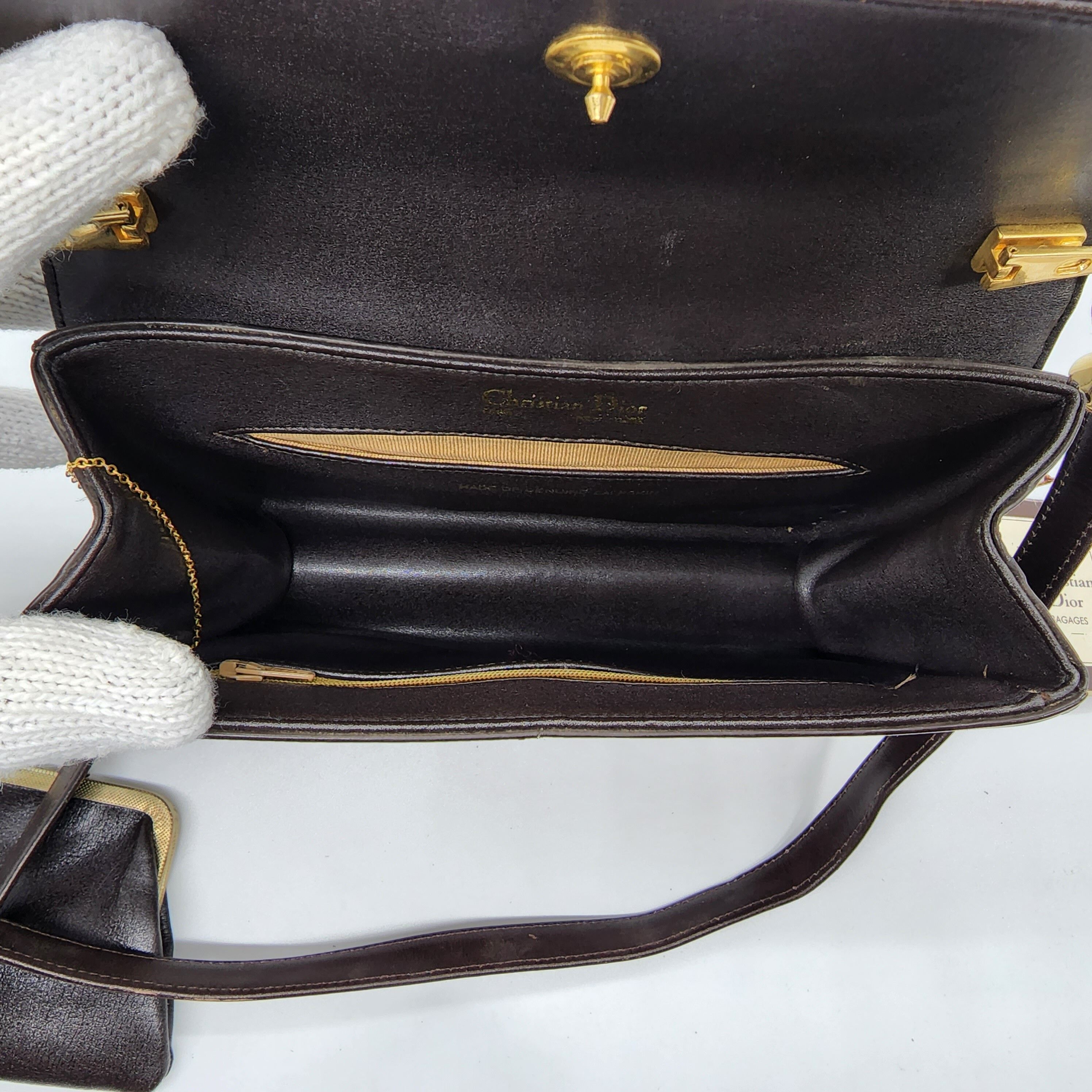 Dior - Brown Leather w/ Oblique Detail Shoulder Bag - 8