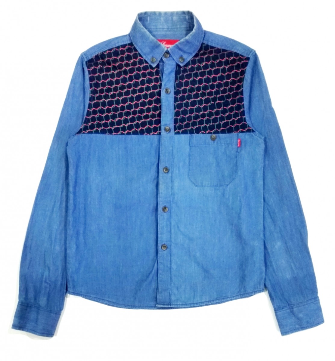 RARE! SUPREME "MESH WIRE" STYLE CHAMBRAY SHIRT - 1